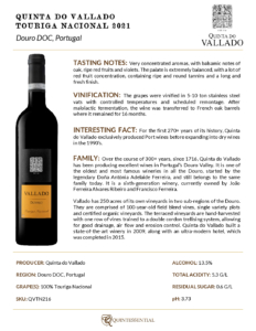 2021 Quinta do Vallado Touriga Nacional – Fact Sheet