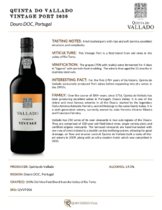 2020 Quinta do Vallado Vintage Port – Fact Sheet