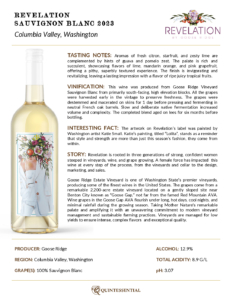 2023 Revelation Sauvignon Blanc – Fact Sheet