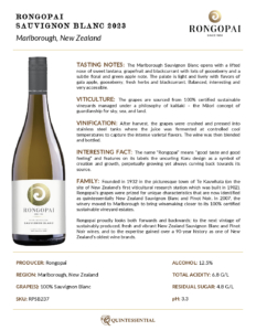 2023 Rongopai Marlborough Sauvignon Blanc – Fact Sheet