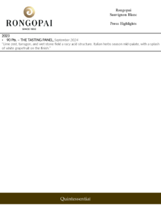 Rongopai Marlborough Sauvignon Blanc – Accolade Sell Sheet