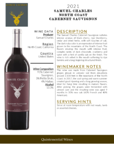 2021 Samuel Charles North Coast Cabernet Sauvignon – Fact Sheet