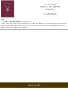 Samuel Charles North Coast Cabernet Sauvignon – Press Highlights
