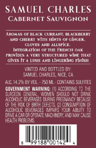Samuel Charles North Coast Cabernet Sauvignon – Back Label – Non-Vintage