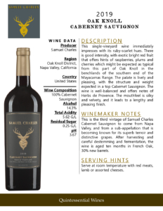 2019 Samuel Charles Oak Knoll Cabernet Sauvignon – Fact Sheet