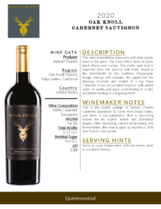2020 Samuel Charles Oak Knoll Cabernet Sauvignon – Fact Sheet