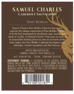 Samuel Charles Paso Robles Cabernet Sauvignon – Back Label – Non-Vintage