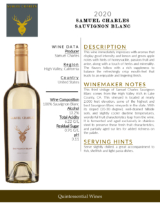 2020 Samuel Charles Sauvignon Blanc – Fact Sheet