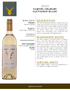 2023 Samuel Charles Sauvignon Blanc – Fact Sheet