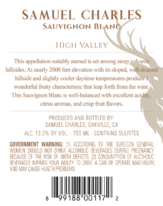 Samuel Charles Sauvignon Blanc – Back Label – Non-Vintage
