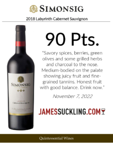2018 Simonsig ‘Labyrinth’ Cabernet Sauvignon – 90 points, James Suckling – Acccolade Sell Sheet