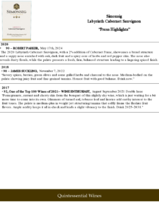 Simonsig ‘Labyrinth’ Cabernet Sauvignon – Acccolades Sell Sheet