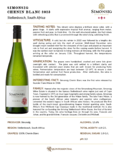 2023  Simonsig Chenin Blanc – Fact Sheet