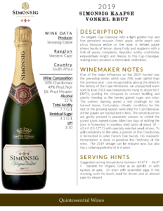 2019 Simonsig Kaapse Vonkel Brut – Fact Sheet