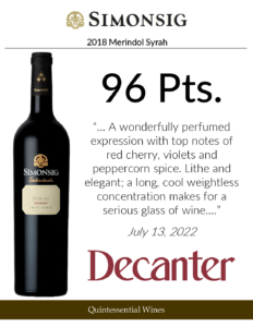 2018 Simonsig Merindol Syrah – 96 points, Decanter – Accolades Sell Sheet