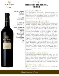 2018 Simonsig Merindol Syrah – Fact Sheet