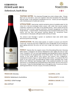 2021 Simonsig Pinotage – Fact Sheet