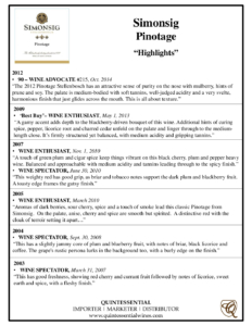 Simonsig Pinotage – Press Highlights