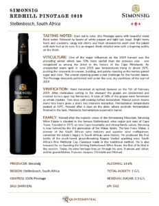 2019 Simonsig Redhill Pinotage – Fact Sheet