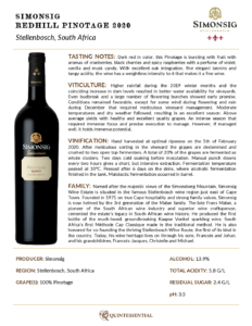 2020 Simonsig Redhill Pinotage – Fact Sheet