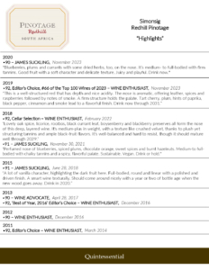 Simonsig Redhill Pinotage – Press Highlights