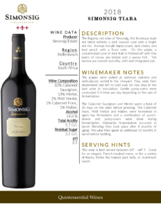 2018 Simonsig Tiara – Fact Sheet