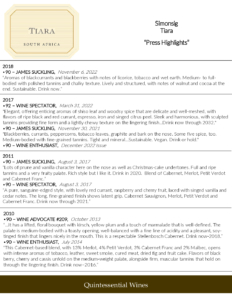 Simonsig Tiara – Press Highlights