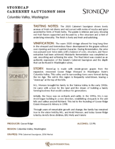 2020 StoneCap Cabernet Sauvignon – Fact Sheet