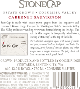 StoneCap Cabernet Sauvignon – Back Label – Non-Vintage
