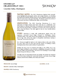 2021 StoneCap Chardonnay – Fact Sheet