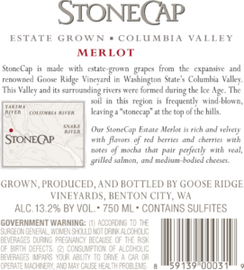 StoneCap Merlot – Back Label – Non-Vintage
