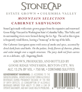 StoneCap Mountain Selection Cabernet Sauvignon – Back Label – Non-Vintage