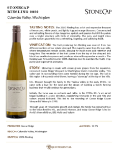 2020 StoneCap Riesling – Fact Sheet