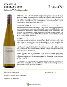 2022 StoneCap Riesling – Fact Sheet