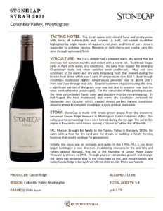 2021 StoneCap Syrah – Fact Sheet