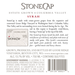 StoneCap Syrah – Back Label – Non-Vintage