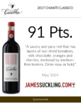 2017 Tenuta Carobbio Chianti Classico – 91 points, James Suckling – Accolade Sell Sheet