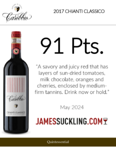 2017 Tenuta Carobbio Chianti Classico – 91 points, James Suckling – Accolade Sell Sheet