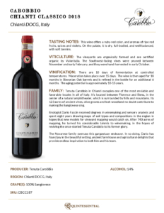 2018 Tenuta Carobbio Chianti Classico – Fact Sheet