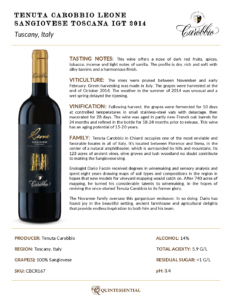 2014 Tenuta Carobbio Leone Sangiovese Toscana – Fact Sheet