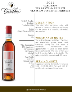 2011 Tenuta Carobbio Vin Santo del Chianti Classico Occhio di Pernice – Fact Sheet