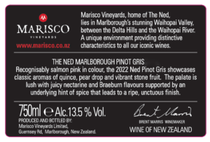 The Ned Pinot Gris – Back Label – Non-Vintage