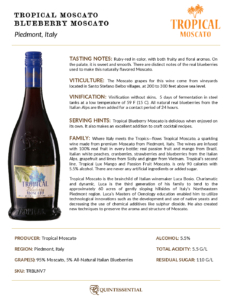 Tropical Blueberry Moscato – Fact Sheet