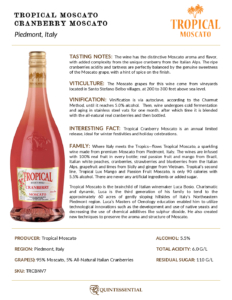 Tropical Cranberry Moscato – Fact Sheet
