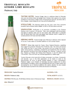 Tropical Ginger Lime Moscato – Fact Sheet