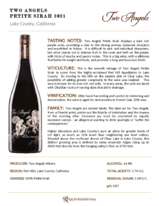2021 Two Angels Petite Sirah – Fact Sheet