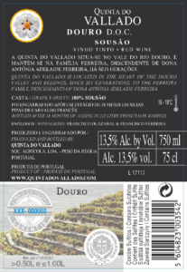 Quinta do Vallado Douro Sousão – Back Label – Non-Vintage