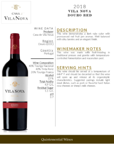 2018 Vila Nova Douro Red – Fact Sheet