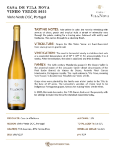 2022 Vila Nova Vinho Verde – Fact Sheet