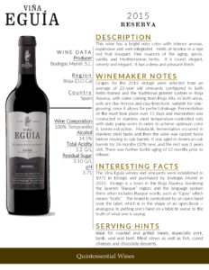 2015 Viña Eguía Reserva – Fact Sheet